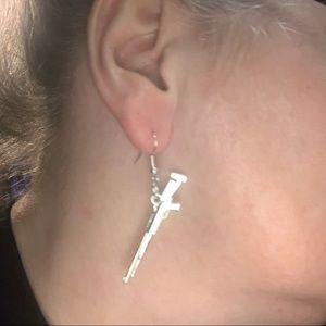 Handmade Rifle Silver Dangle Earrings